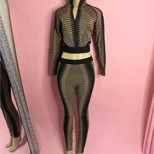 Sexy Stylish Black and Tan Women's Two Piece Set